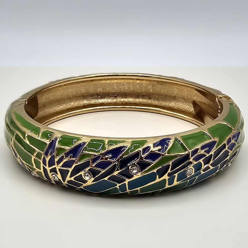 Nordstrom Sequin Clamper Bracelet Green, Teal & Purple Enamel w Rhinestones